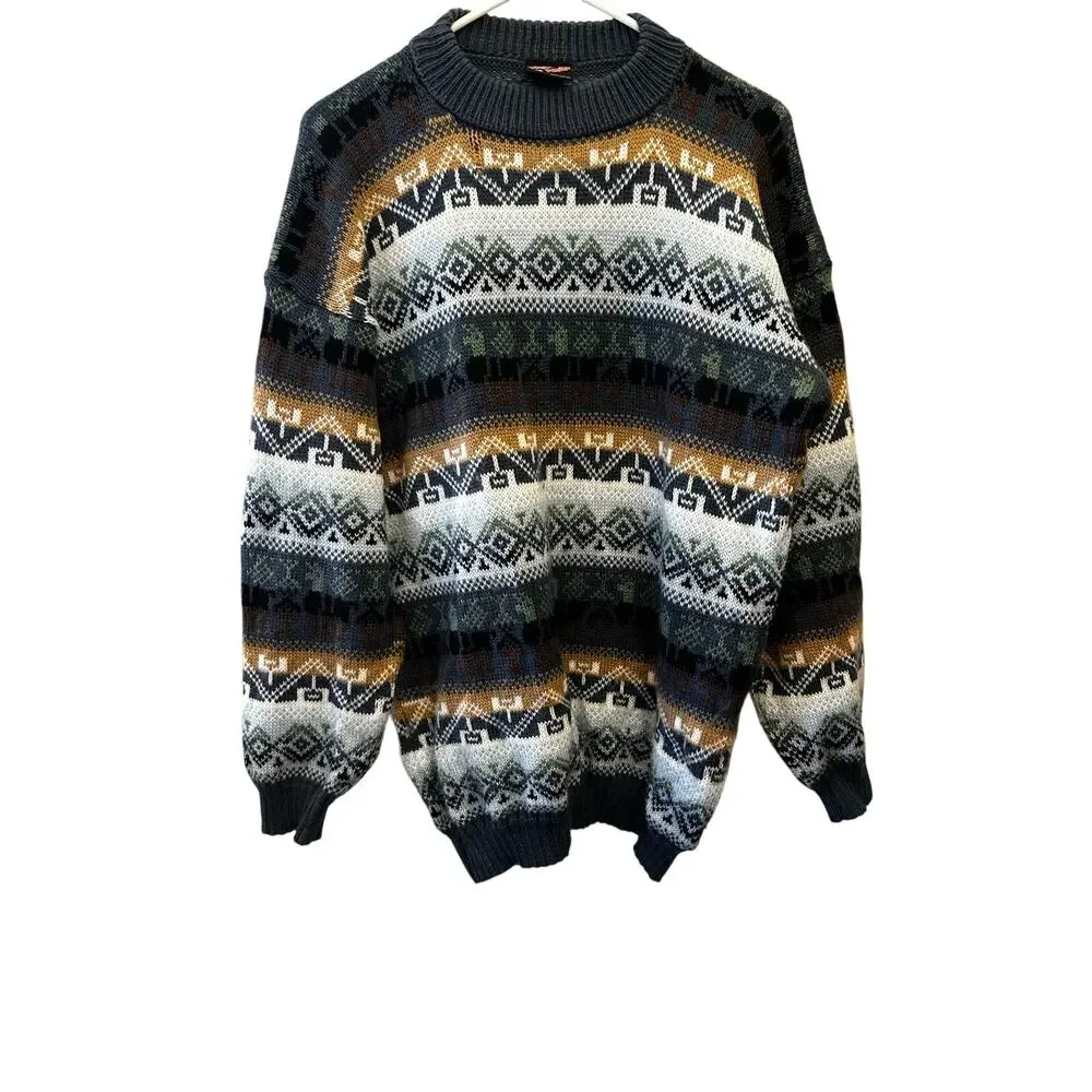 Vintage Pincho Poncho‎ Fair Isle Alpaca Wool Nordic Knit Pullover Peruvian